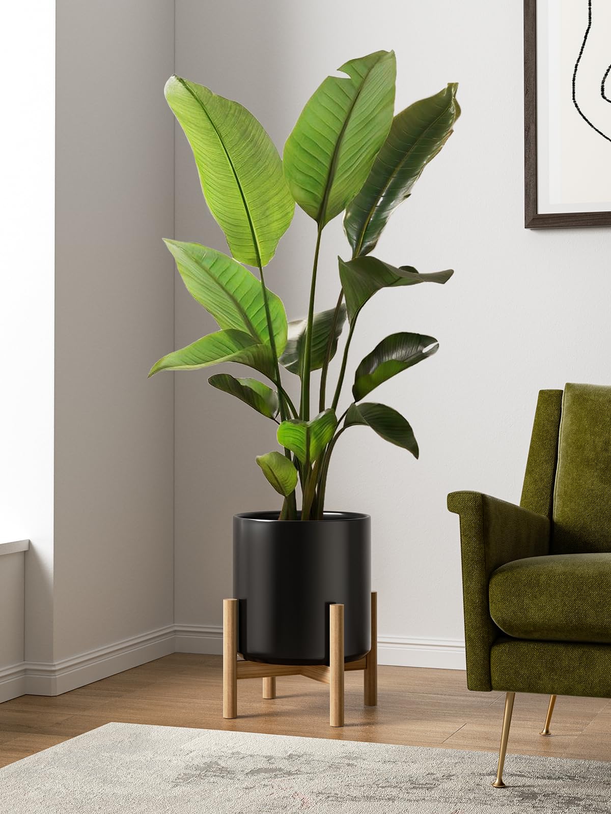 LE TAUCI 12 Inch Pot for Plants, Ceramic Planters for Indoor Plants, Mid-Century Modern Cylinder Flower Pots with Drainage Hole, Fits Fiddle Leaf Fig & Monstera, Home Decor, Black