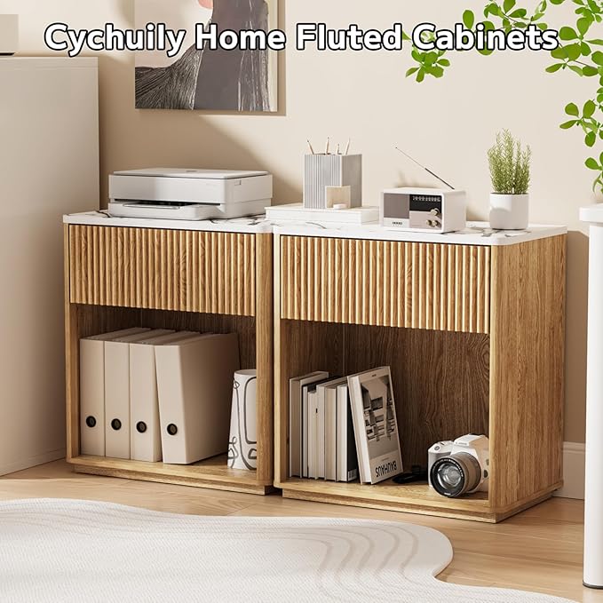 Modern Fluted Nightstand Set of 2