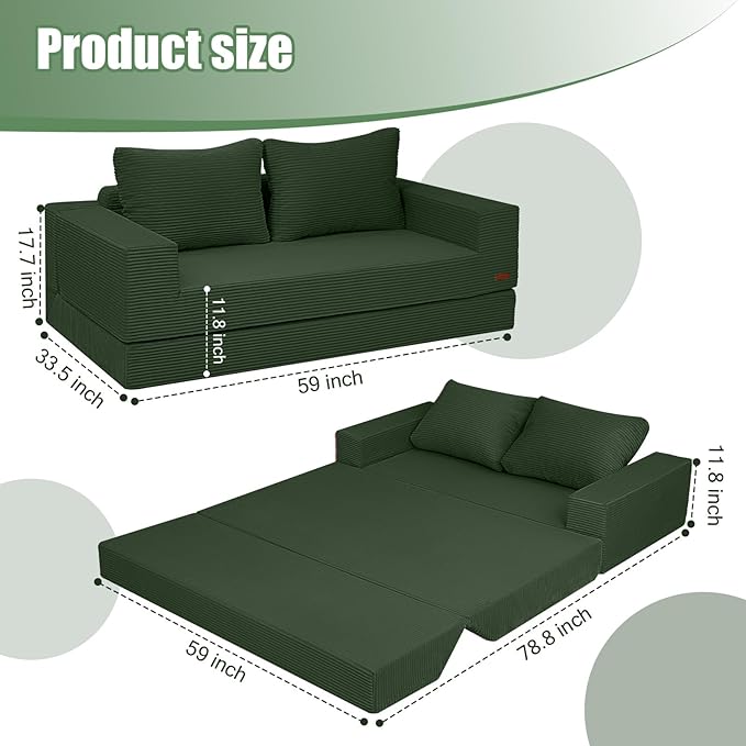 COMAX Convertible Sofa Bed Queen, Corduroy Folding Floor Couch Pull Out Couch