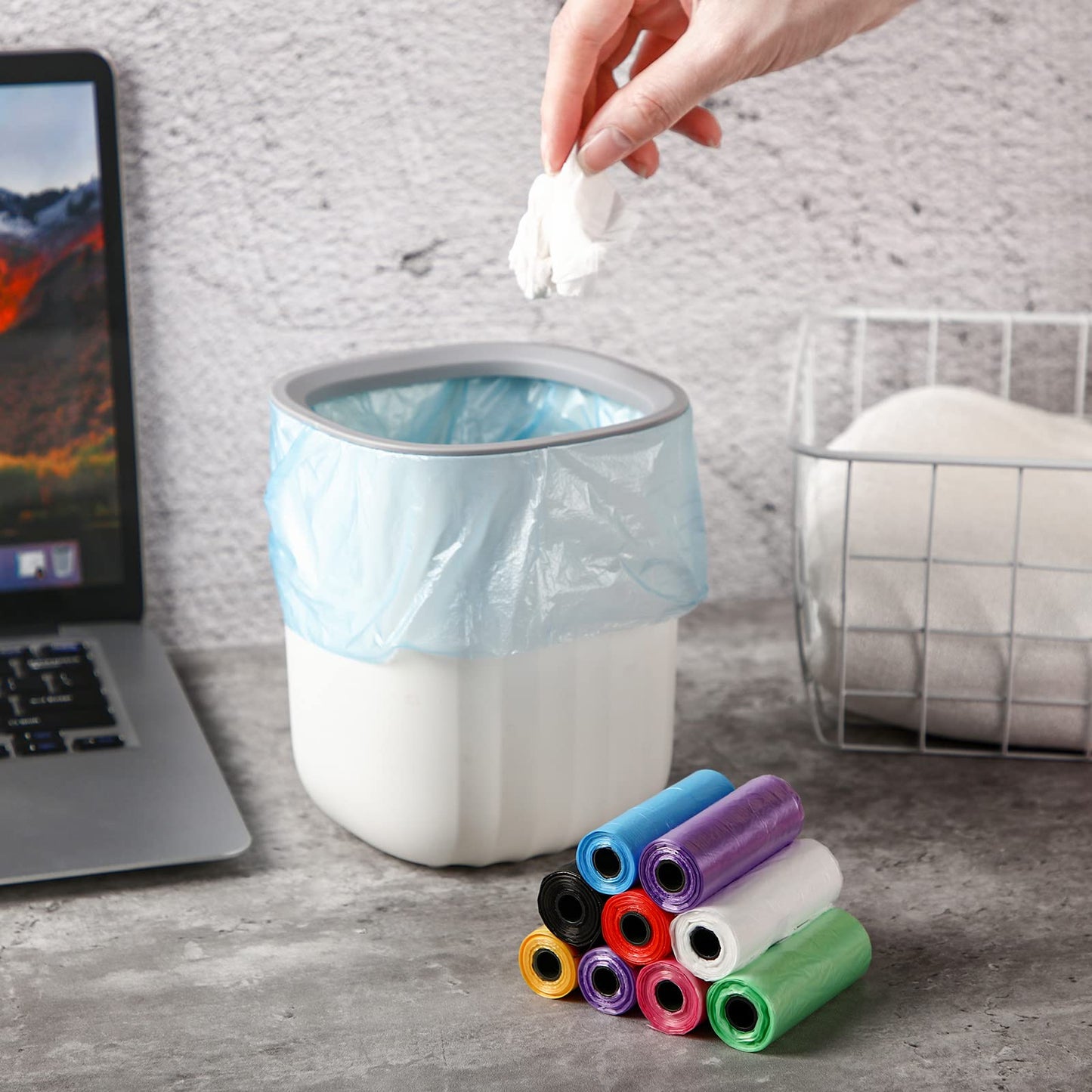 240 Counts Mini Trash Bags 0.5 Gallon Tiny Garbage Bags Small Pet Bags Strong Trash Bags Trash Can Liners for Car Kitchen Office Desktop Mini Trash Can Wastebasket Bin, 16 Rolls(Mixed Color)