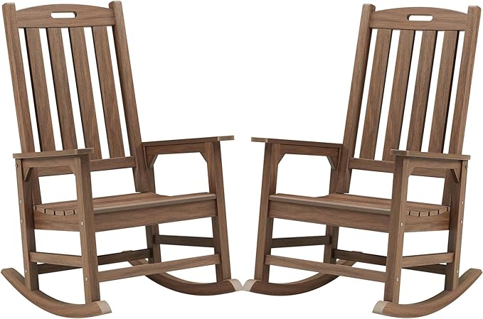 Psilvam Outdoor Rocking Chair Set of 2, Poly Lumber Oversized Rocking Chair