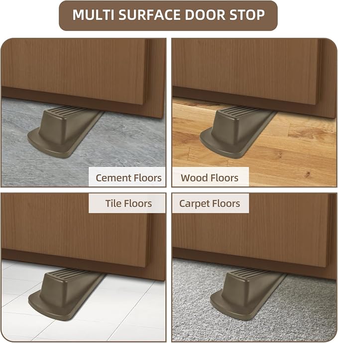 JZWBLILY Door Stoppers for Bottom of Door on Floor, Premium Rubber Door Stopper Wedge, Floor Sturdy Stackable Door Stops for Carpet Heavy Duty Door (Brown, 2 Pack)