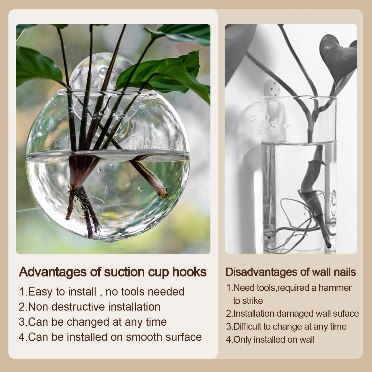 Window Propagation Stations, Oblate Glass Terrariums Planter with Suction Cup Hook, Wall Hanging Planters for Hydroponics Plants, Home, Office, Bathroom, Living Room Decor, Gift for Plant Lovers (4)