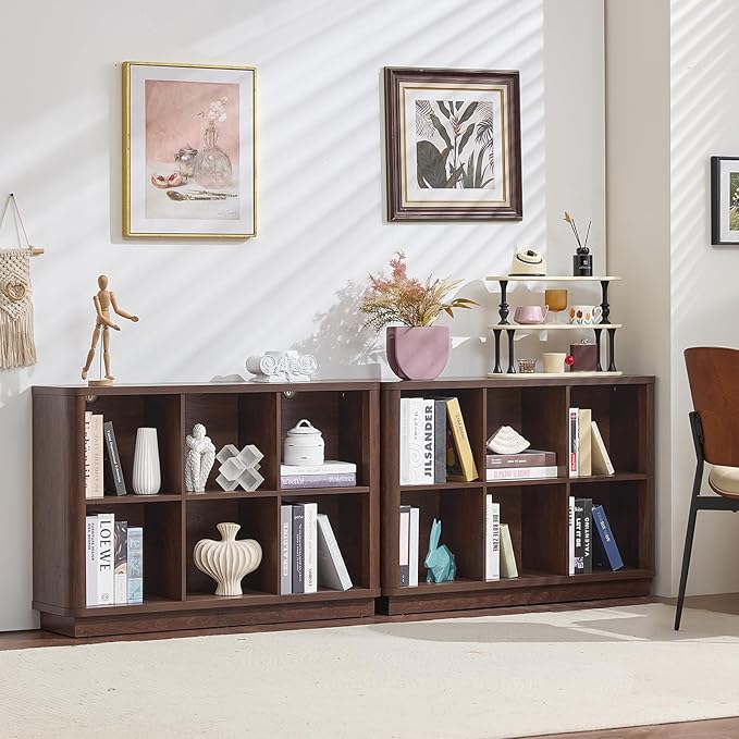 Joaxswe 6 Cube Storage Bookcase, Wood Floor Standing 2-Tier Bookshelf