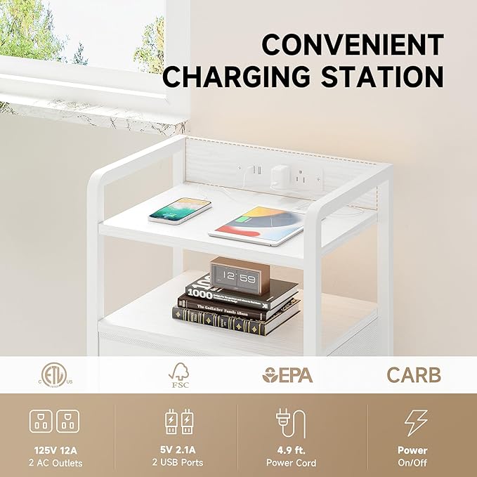 Lazzanto Night Stand Bedside Charger Bedroom