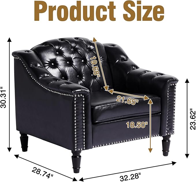 LEVNARY Chesterfield Chair Leather, Upholstered Sofa Chair