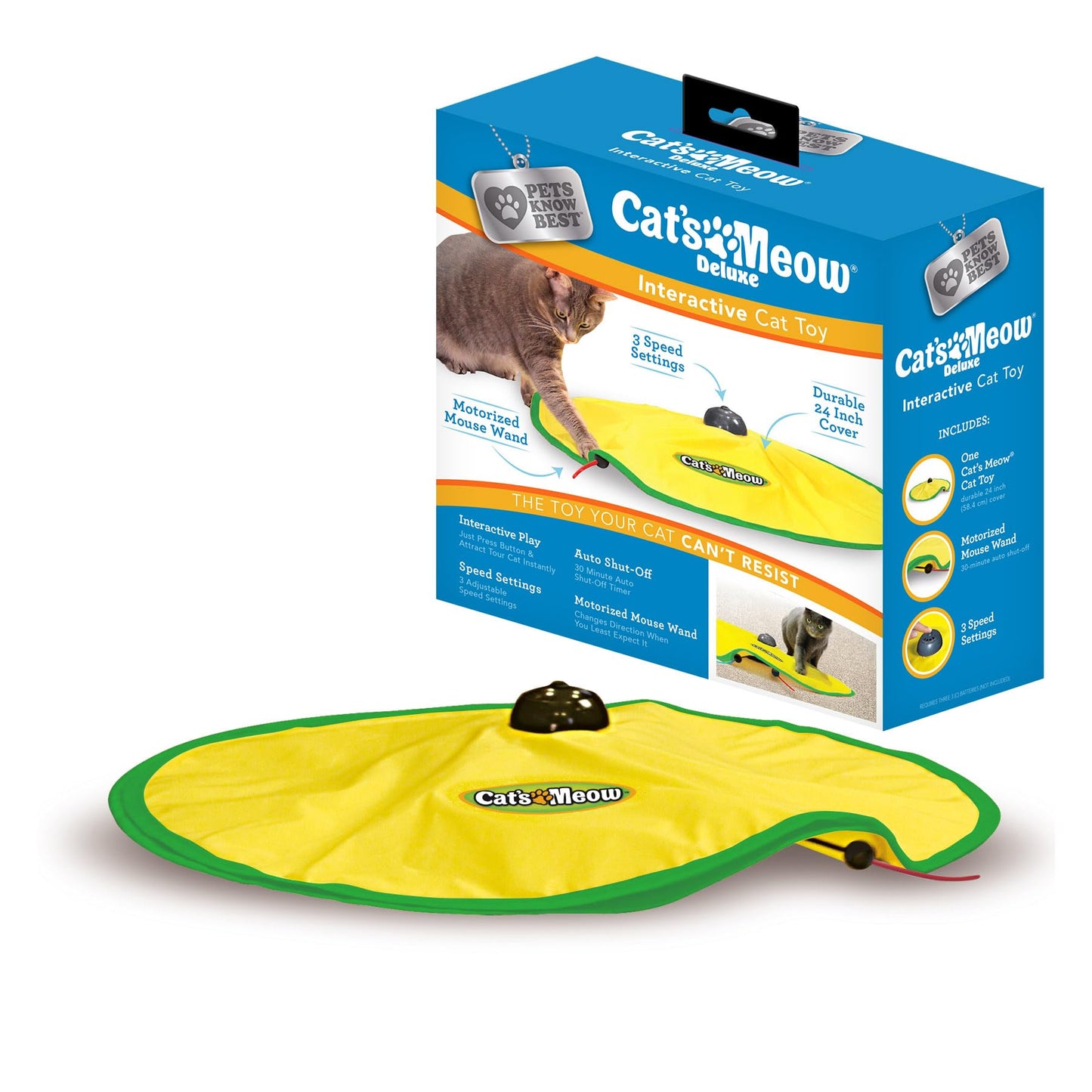 Cat's Meow Motorized Wand Cat Toy, Automatic 30 Minute Shut Off, 3 Speed Settings, The Toy Your Cat Can't Resist, Pets Know Best