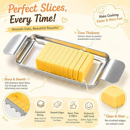 JAYVAR Cheese Slicer and Butter Cutter, 304 Stainless Steel Wire | Multifunctional Cheese Slicers for Block Cheesees, Handheld Butters Slicers Cutter, for Egg Slicing, Dishwasher Safe