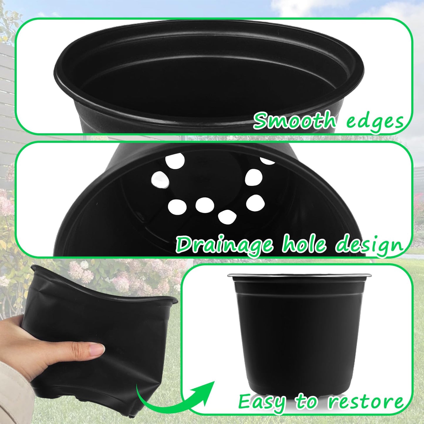 Anyumocz 60Pcs 0.5 Gallon Plant Nursery Pots,Plastic Pots with Drainage Holes,Flower Container Seedling Pot for Planting,Transplanting,Succulents,Cuttings,Garden(Black)
