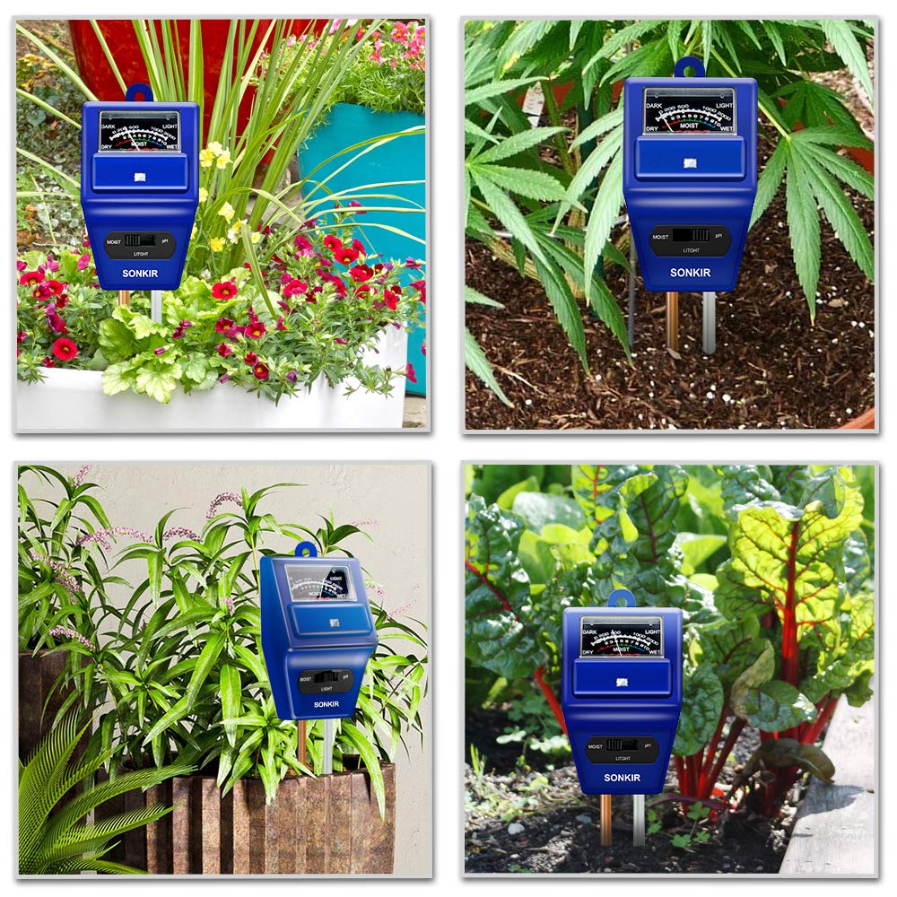 Sonkir Soil pH Meter, MS06 3-in-1 Soil Moisture/Light/pH Tester Gardening Tool Kits for Plant Care, Great for Garden, Lawn, Farm, Indoor & Outdoor Use (Blue)