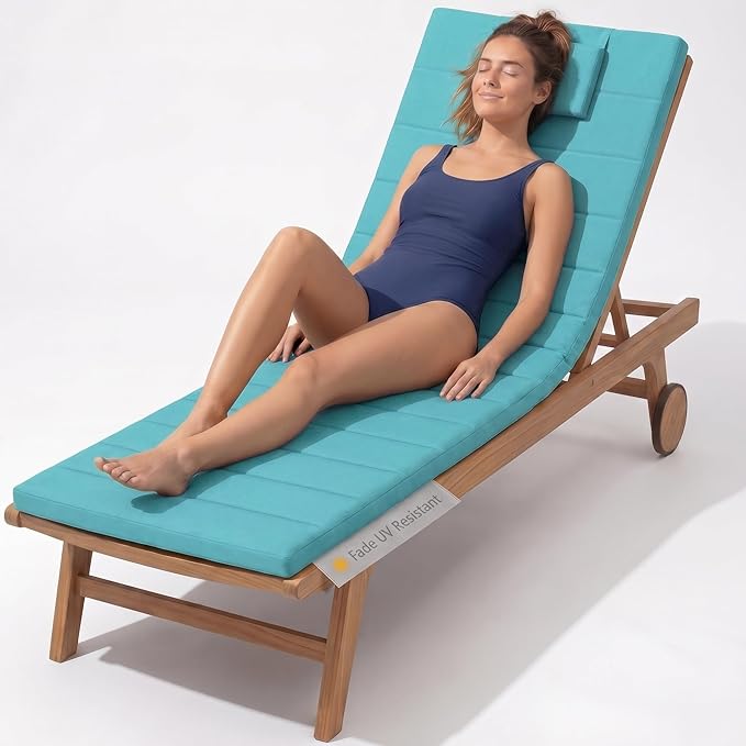 Quilted Chaise Lounge Outdoor Patio Furniture Cushions | Water-Resistant Patio