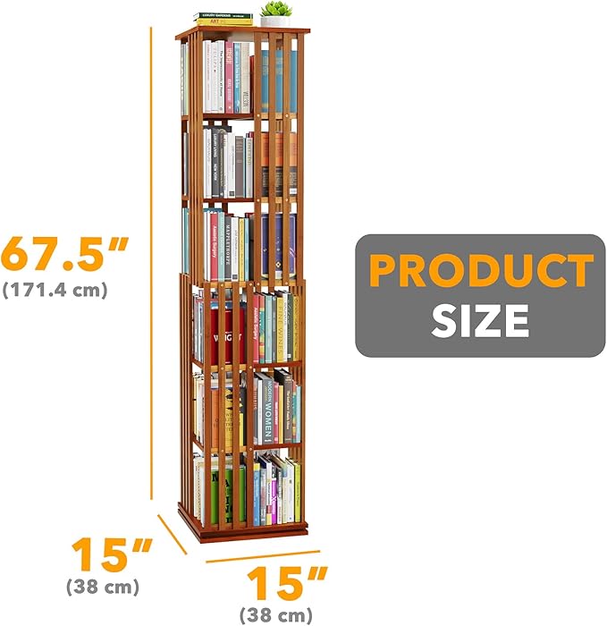 SpaceAid 6 Tier Rotating Bookshelf Tower, Bamboo Spinning Book Shelf, Revolving