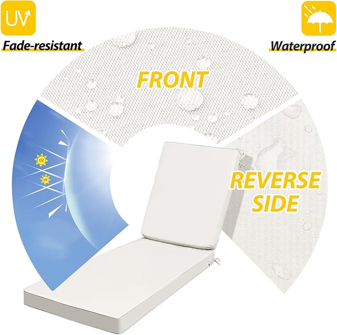 AAAAAcessories Outdoor Chaise Lounge Cushions, Fade-Resistant, Waterproof Patio