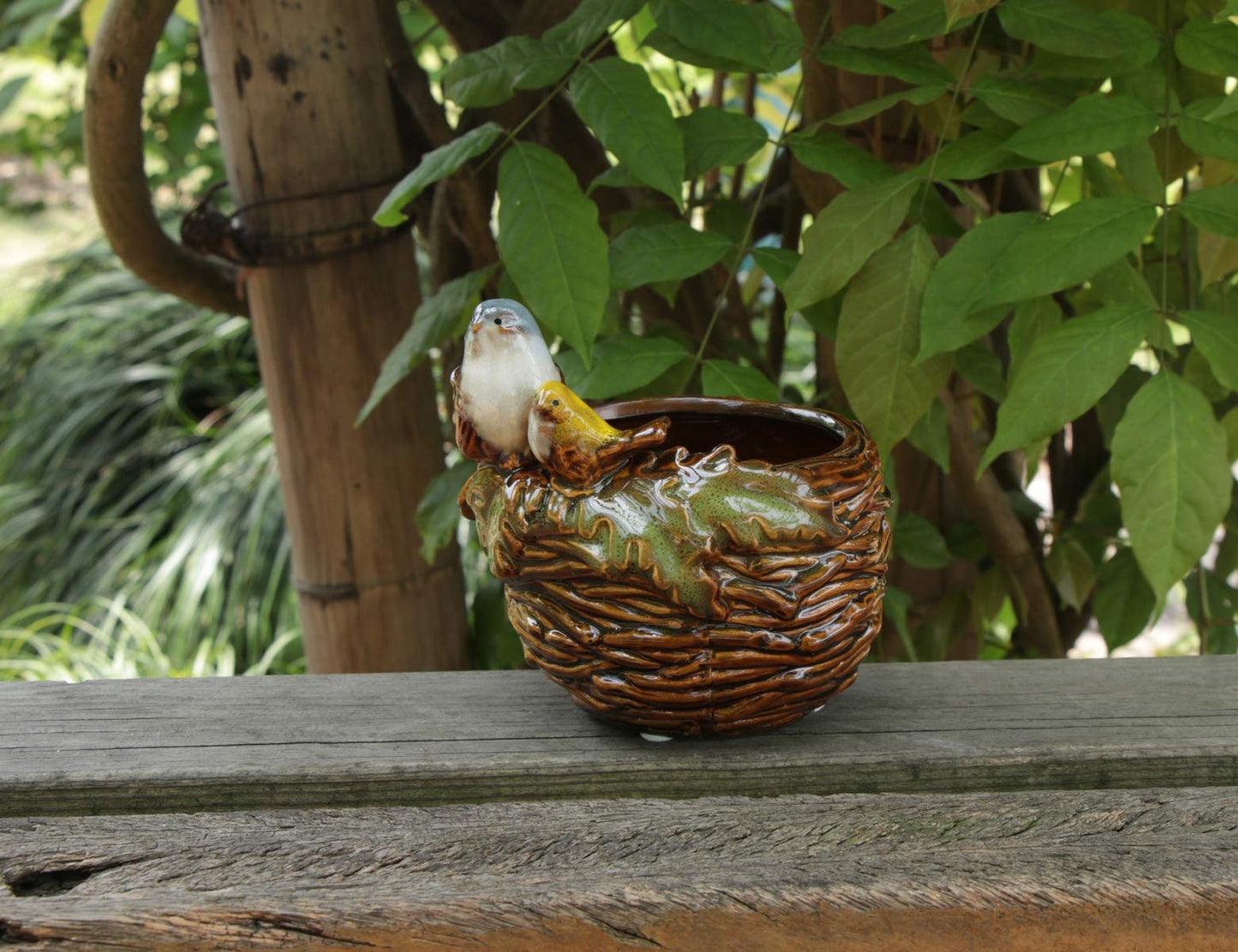 Rmdusk Handmade Ceramic Bird Nest Succulent Planter/Plant Pot Flower Pot Bonsai Home Garden Décor Birds Figurine 5" H
