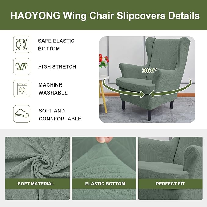 HAOYONG Waterproof Wing Chair Slipcovers Stretch Wingback Chair Covers 4 Pieces