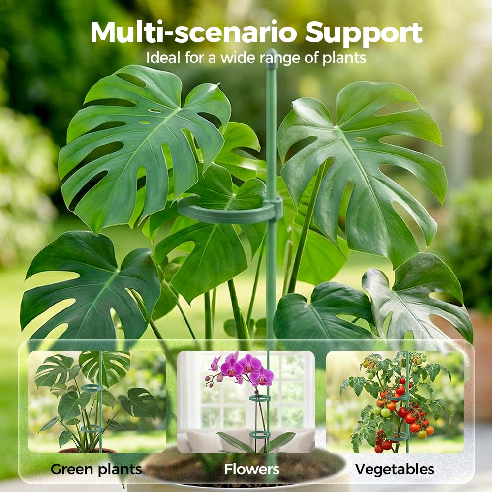 Plant Stakes for Indoor Plants, Adjustable Plant Support Sticks with Clips & Plant Ties, Indoor Outdoor Garden Poles for Monstera Tomato Orchid Rose Potted Flowers Vegetables (11 inch 5pcs)