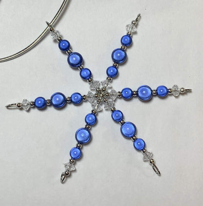 Beaded Snowflake Christmas Ornament Pewter Anchor Charm Blue Miracle Beads