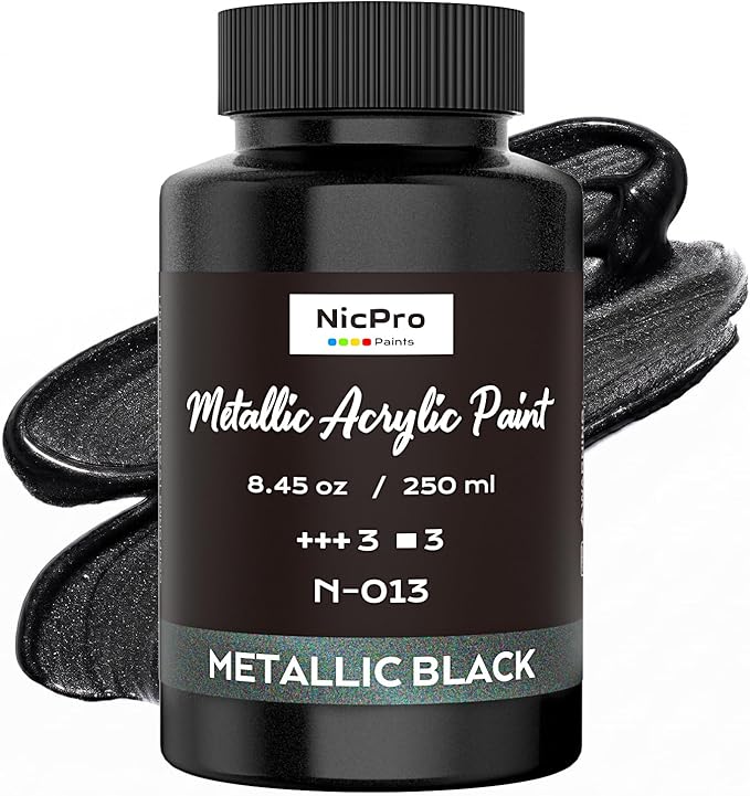 Nicpro Metallic Black Acrylic Paint, 8.45oz/250ml Large Pearlescent Acrylic