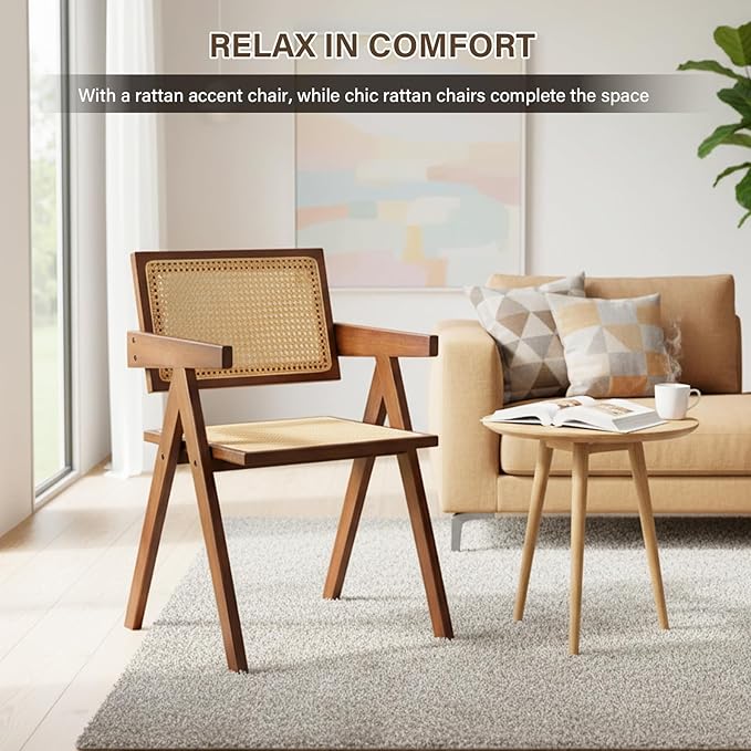Furlide Rattan Accent Chairs, Modern Mid Century Dining Chairs Set of 2