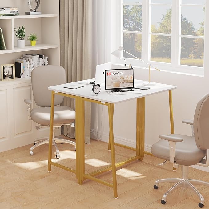 WOHOMO Folding Desk, Small Writing Desk 39.4", Space-Saving Foldable Laptop