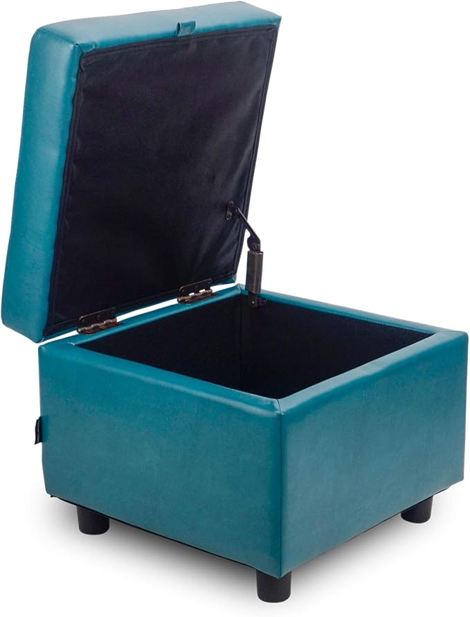 H&B Luxuries Tufted Leather Square Flip Top Storage Ottoman Cube Foot Rest
