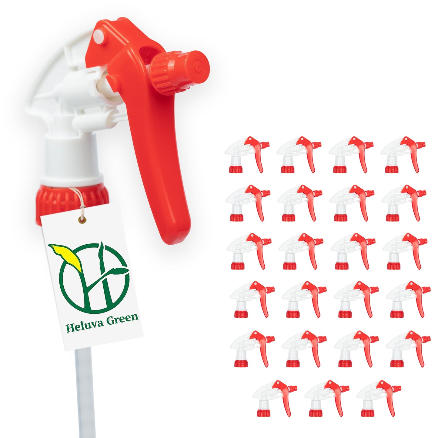 Heluva Green Spray Bottle Nozzle Replacement, Bottle Tops Only - Sprayer Nozzle Triggers for Heavy Duty, Commercial, Home Cleaning Solutions - Fits 8,16,24,32 oz Plastic & Glass Bottles, Red 24 pack
