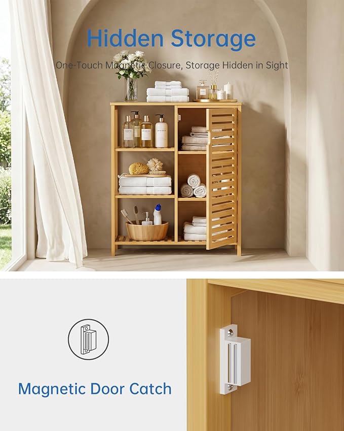 HITNET Bathroom Floor Cabinet, Bamboo Storage Cabinet