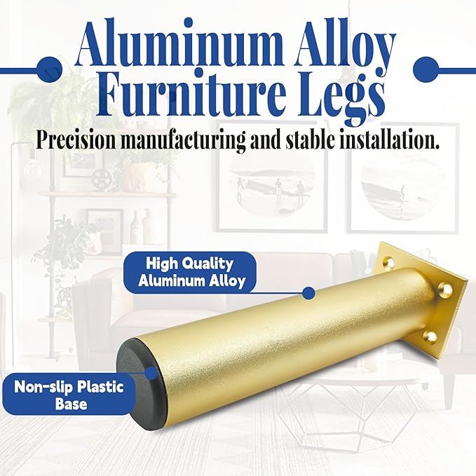 Set of 4 Aluminum Alloy Furniture Legs 7 Inch Height, 1.5 Inch Diameter
