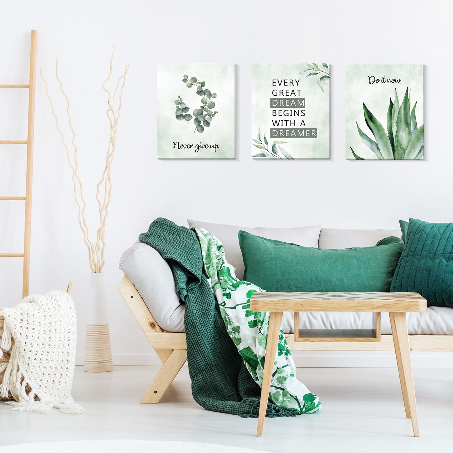 CHDITB Inspirational Plant Art Office Decor, Positive Affirmations Wall Decor, Botanical Canvas Motivational Framed Wall Art,Set Of 6(8x10 Inch) Eucalyptus Leaves Sage Poster For Classroom Home Decor