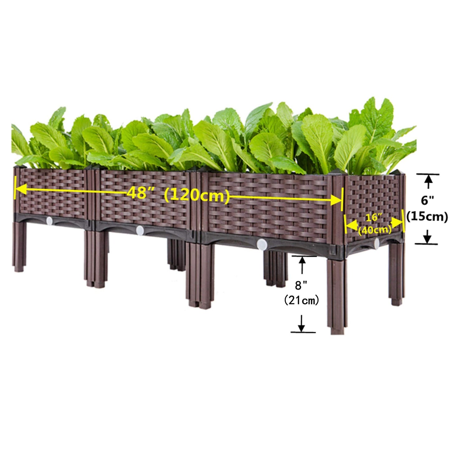 Elevated Planting Box, Outdoor Planter Boxes with Legs, Modern Rattan-Style Plastic Plant Stand, Garden Raised Bed for Vegetables,48"x16"x14"/120x40x36cm