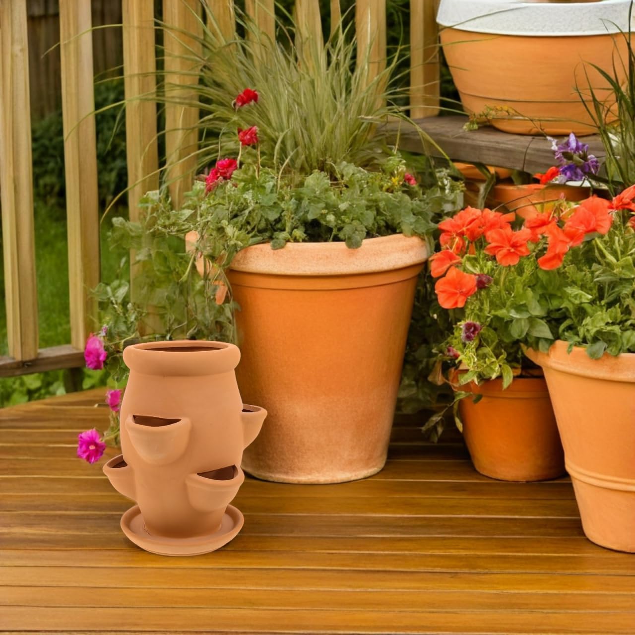 FAVOMOTO Strawberry Tower Planter Lightweight Terracotta Pot for Succulents Orchids Decorative Plants Vertical Planter for Gardening for Balconies
