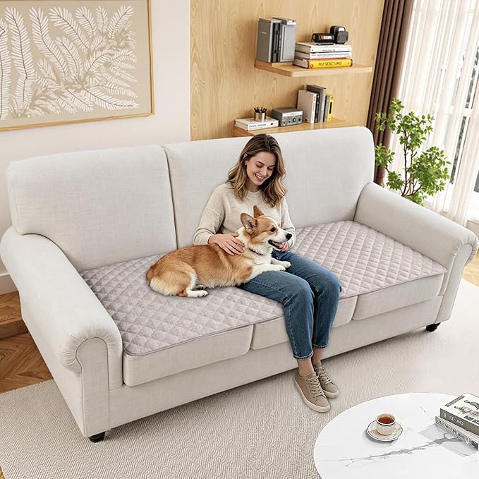 Dog Couch Cover for Sofa 100% Waterproof Faux Linen Sofa Covers for 3 Cushion