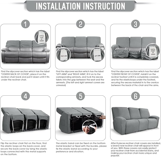 TAOCOCO Recliner Sofa Covers 8-Pieces Stretch Large Couch Covers