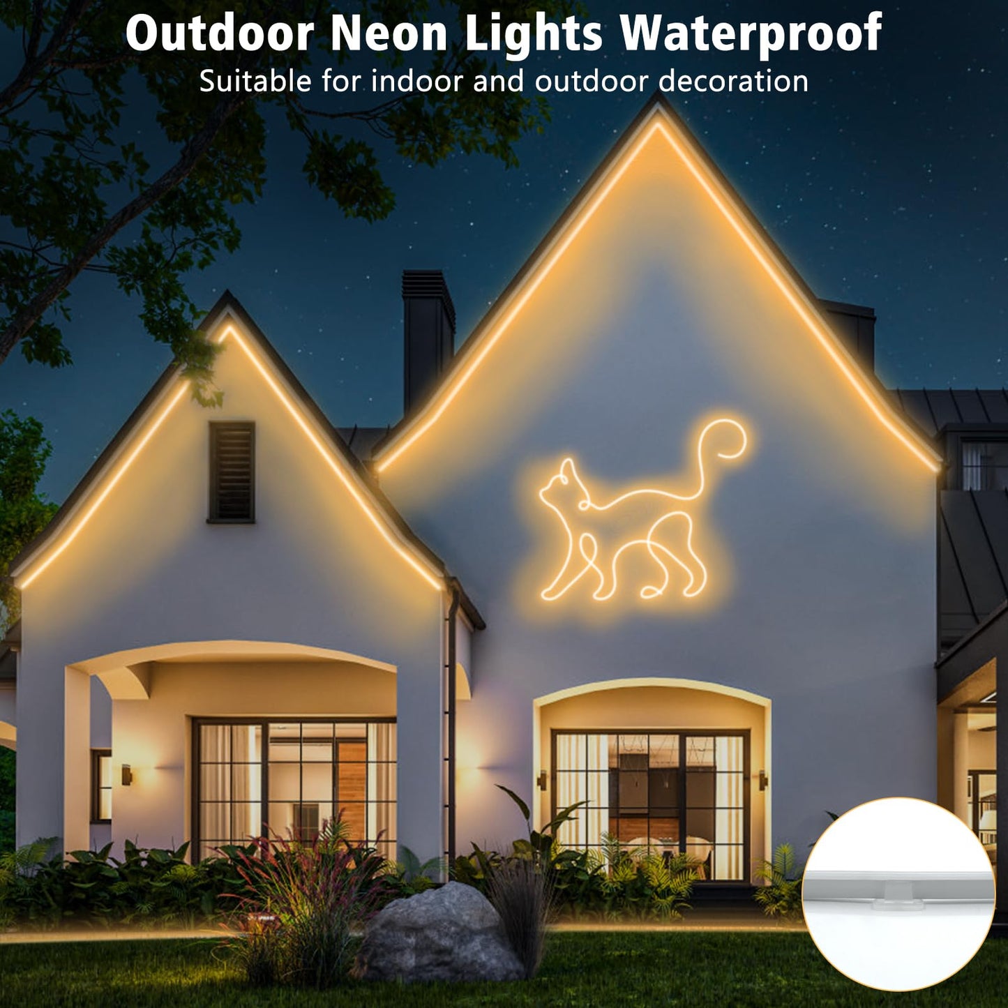 DBFAIRY 66Ft LED Neon Rope Lights, 24V Dimmable 2400LEDs Strip Neon Light, 2700K Flexible Silicone Rope Lights Super Bright IP67 Waterproof with Timer Function for Indoor Outdoor Decor(Warm White)
