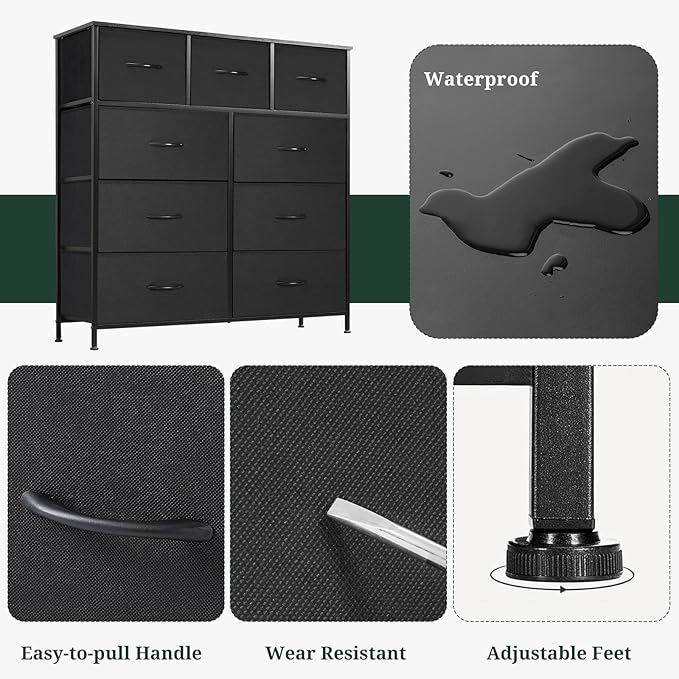 9-Drawer Dresser for Bedroom, Anti-Tip Tall Storage Organizer Chest of Drawers
