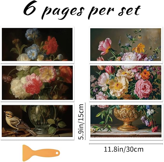 6 Sheets Large Flower Rub on Transfers