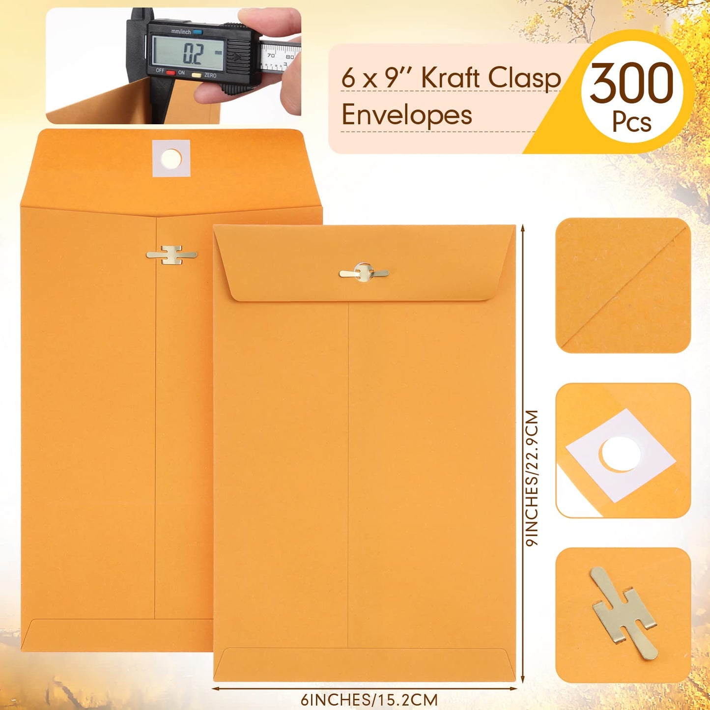 300 Pcs 6 x 9 Manilla Envelopes Clasp Kraft Catalog Envelope with Clasps Closure for Storing Mailing 28 lb Kraft Paper for Office Document Business School(Yellow)