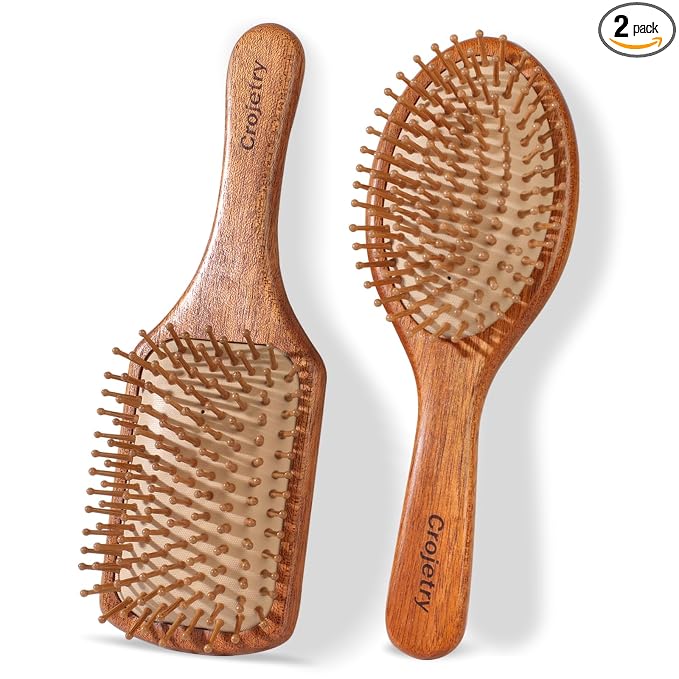 2-Piece Bamboo Hair Brush Set for Hair Growth (Oval & Square) - Natural Wooden Scalp Massage Brush with Bamboo Bristles,Detangling Hairbrush for Women,Men,All Hair Types - Ergonomic Handle