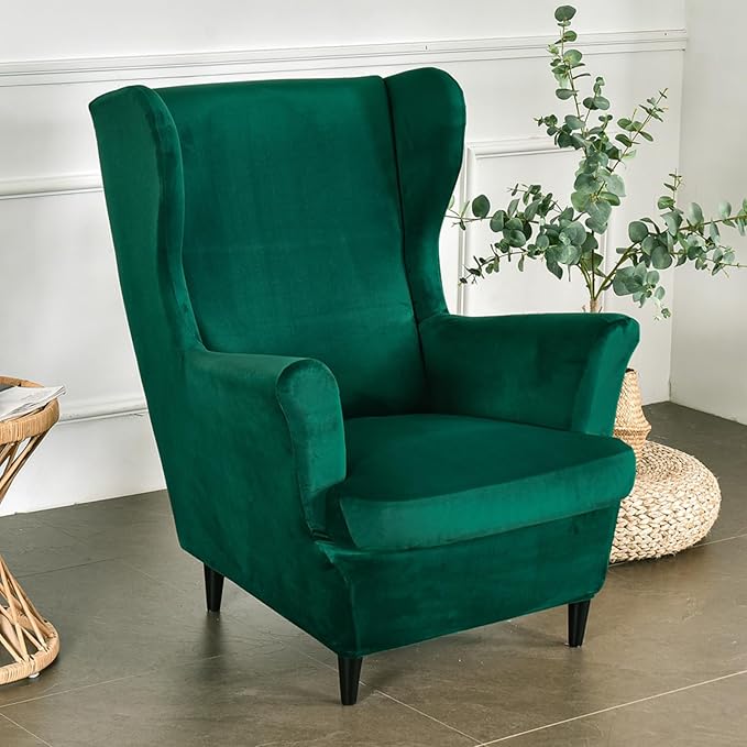 HAOYONG Velvet Wingback Armchair Covers 2-Piece Elastic Stretch Wingback Chair