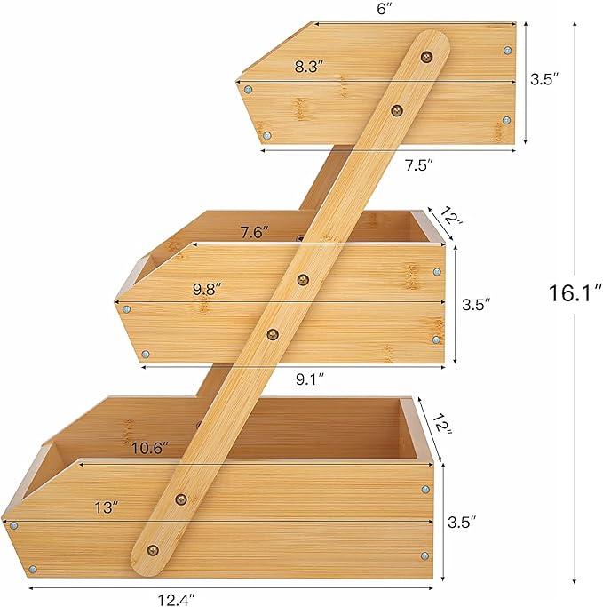 Merysen Large 3 Tier Bamboo Fruit Basket Stand