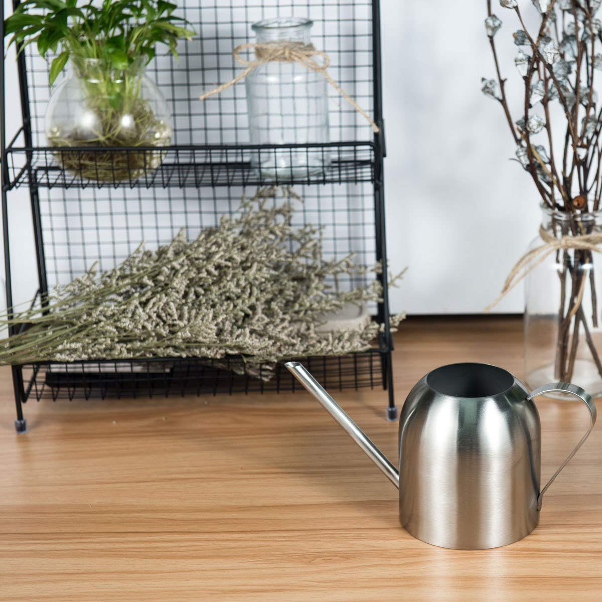 Fasmov Stainless Steel Watering Can, Small Modern Style Watering Pot, 15oz/450ml Watering Can with Long Spout to Prevent Spillage, Perfect Plant Watering Can for Outdoor and Indoor Plants (Silver)