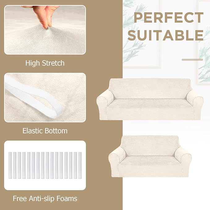 Peryiter 2 Pcs Sofa Covers Couch and Loveseat Covers Set Stretch Sofa Slipcover