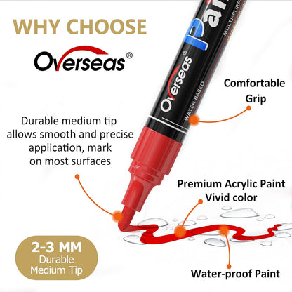 Overseas White Paint Pens Paint Markers - Permanent Acrylic Markers 2 Pack, Water Based, Quick Dry, Waterproof Marker Pen for Rock, Wood, Plastic, Metal, Canvas, Glass, Fabric, Mugs. Medium Tip