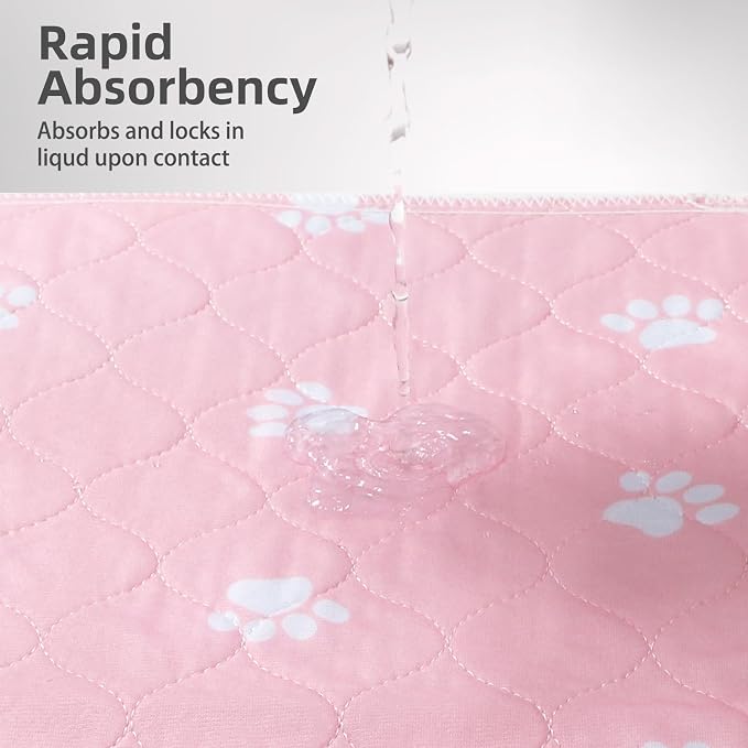 PUPTECK Washable Pee Pads for Dogs - Waterproof Reusable Puppy Potty Training Pads Whelping Mat - Fast Absorption Non-Slip Pet Food Feeding Mat (Pink, 36x72 Inch (Pack of 2))