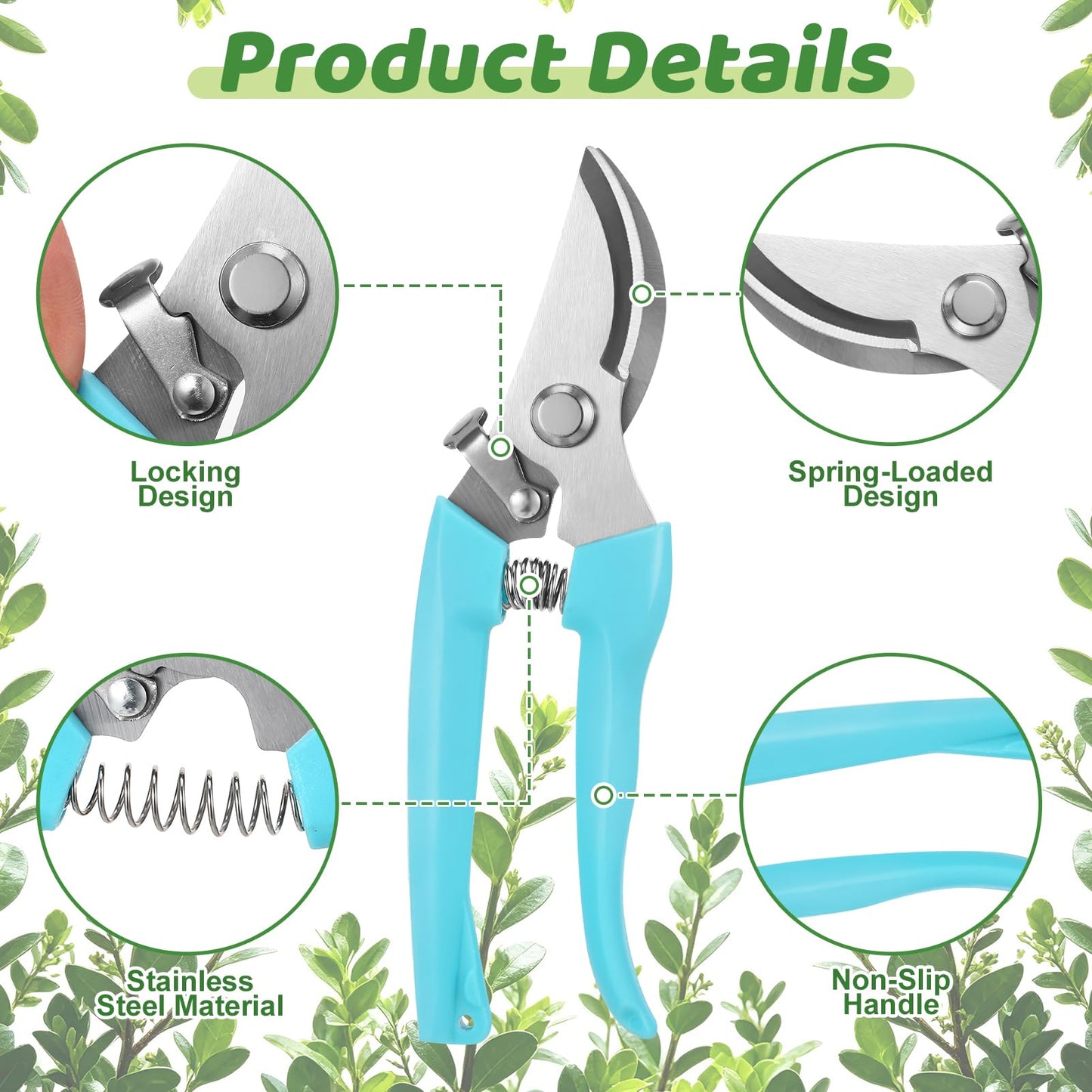 Garden Pruning Shears Set with Gardening Work Gloves & Stainless Steel Trimming Scissors for Flowers, Herbs & Small Branches, Puncture Resistant Anti-Slip Flexible