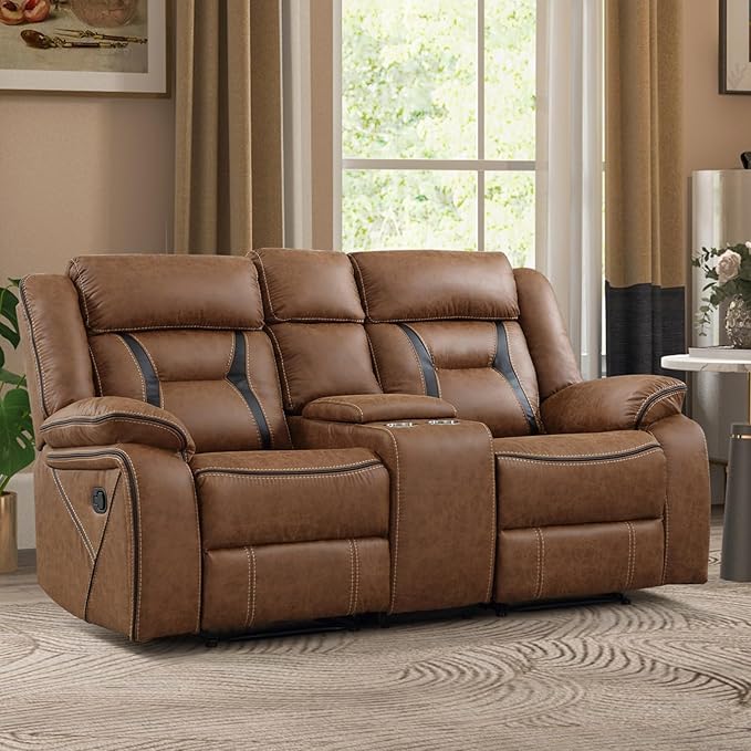 EBELLO Faux Leather Manual Loveseat Recliner, 2 Seat Reclining Sofa Chair