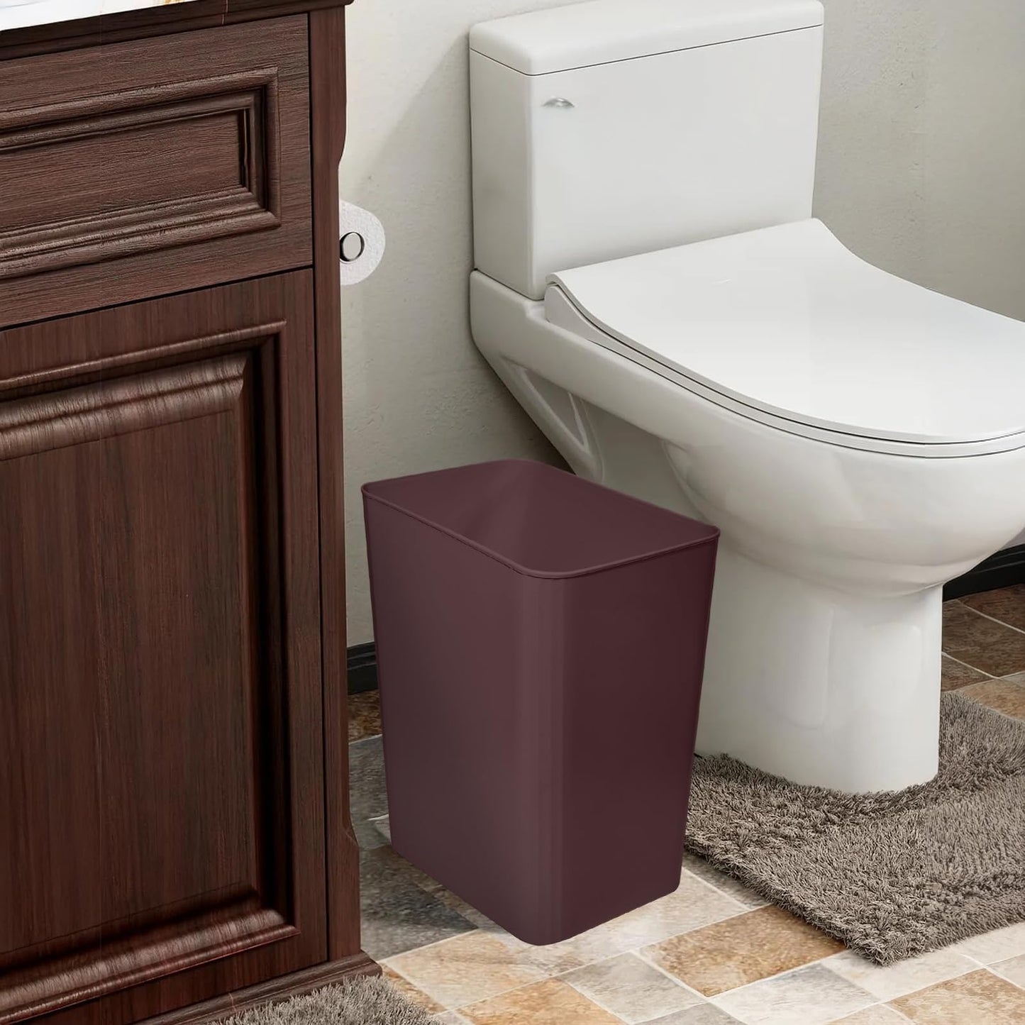 TEIUKAX Plastic Trash Can Waste Basket Bin - 3.5 Gallon - for Office, Home, Bathroom, Kitchen, Dormitory - Brown