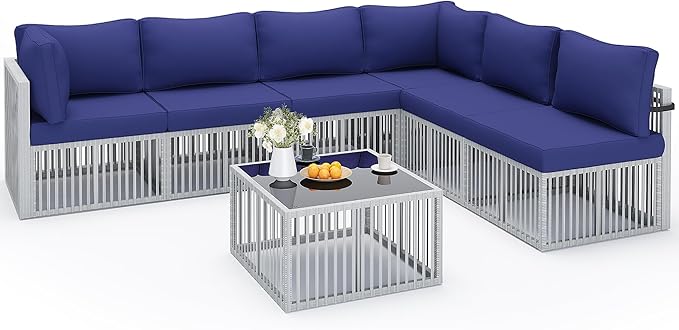 Pamapic 7-Piece Outdoor Sectional Set, Large Wicker Patio Furniture Set