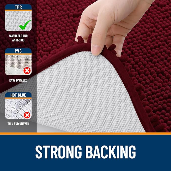 OLANLY Large Bathroom Rugs 59x35, Extra Soft Absorbent Chenille Bath Rugs, Rubber Backing Quick Dry, Machine Washable Bath Mats for Bathroom Floor, Tub and Shower, Home Decor Accessories, Burgundy