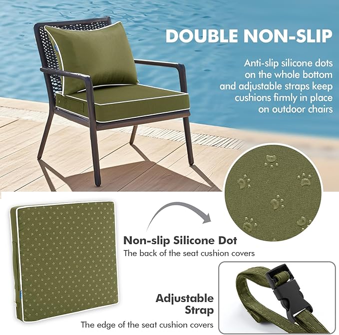 MIULEE Dark Green Outdoor Seat Cushion 24x24 Inch Waterproof & 3 Year Fade